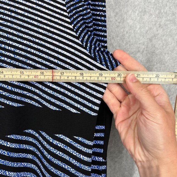 Clara Sun Woo Tunic Top Size S Blue Black Stripe Stretch Asymmetrical Hem Artsy - Picture 9 of 11